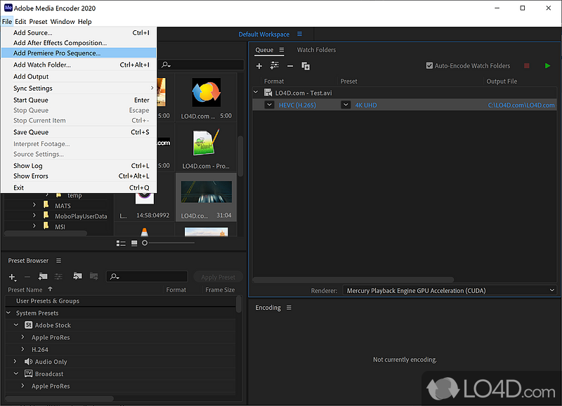 Different screen sizes - Screenshot of Adobe Media Encoder