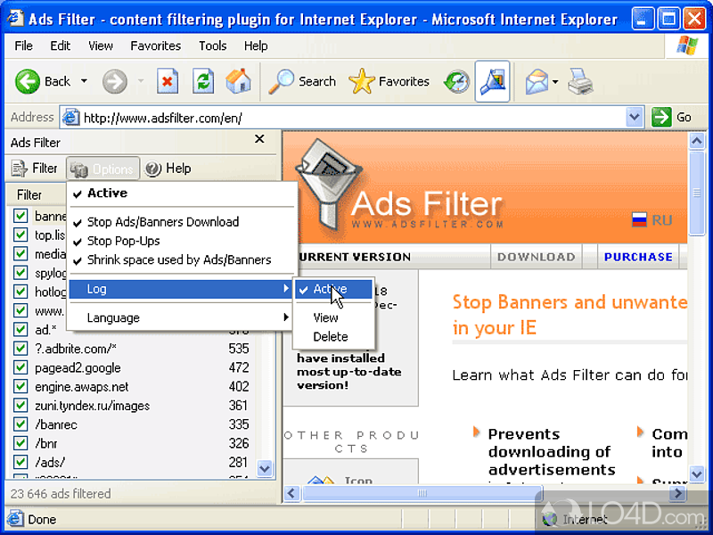 Stop Banners and unwanted Advertisements in IE - Screenshot of Helexis Ads Filter