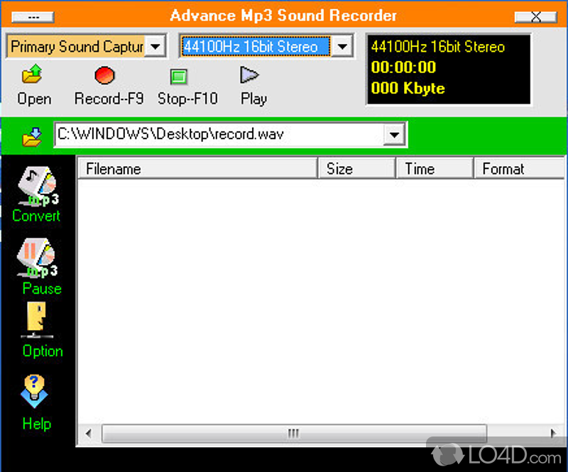 Record sound from any sound,convert to mp3 - Screenshot of Advance MP3 Sound Recorder