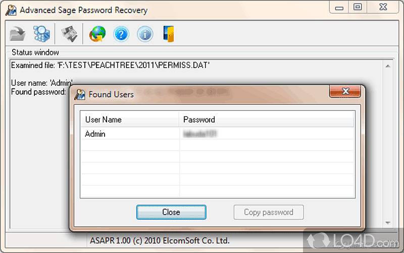 Recover lost passwords to ACT! files - Screenshot of Advanced ACT Password Recovery