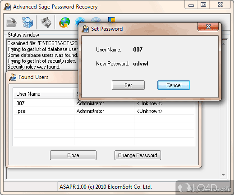 Software utility that helps you recover lost or forgotten passwords of Symantec ACT! files - Screenshot of Advanced ACT Password Recovery