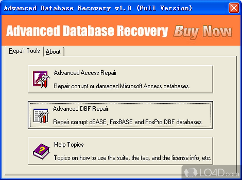 DataNumen Database Recovery - Screenshot of Advanced Database Recovery