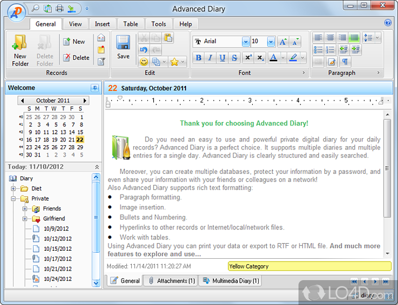 Keep a personal diary on your computer - Screenshot of Advanced Diary