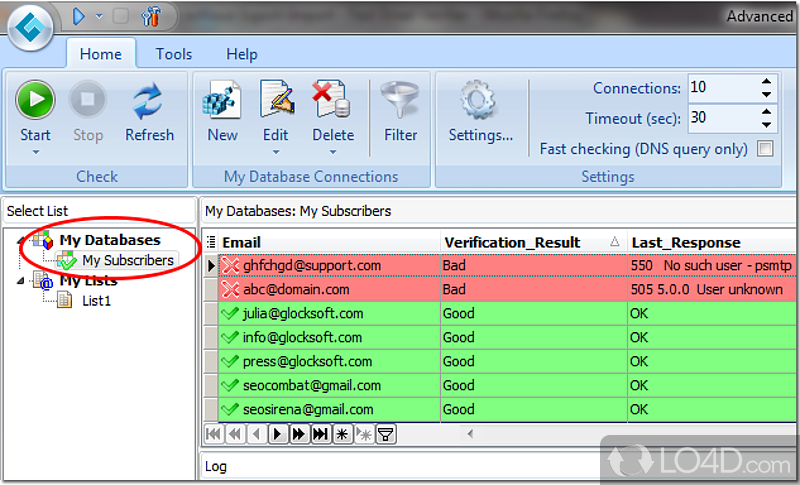 Check emails lists and make sure that address list is up-to-date - Screenshot of Advanced Email Verifier