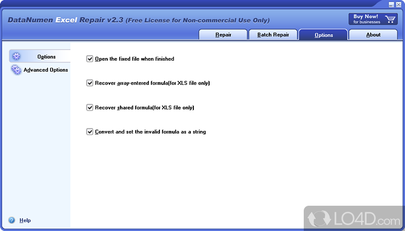 View and save logs - Screenshot of Advanced Excel Repair