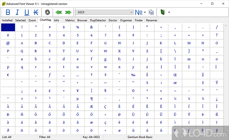 Advanced Font Viewer: User interface - Screenshot of Advanced Font Viewer