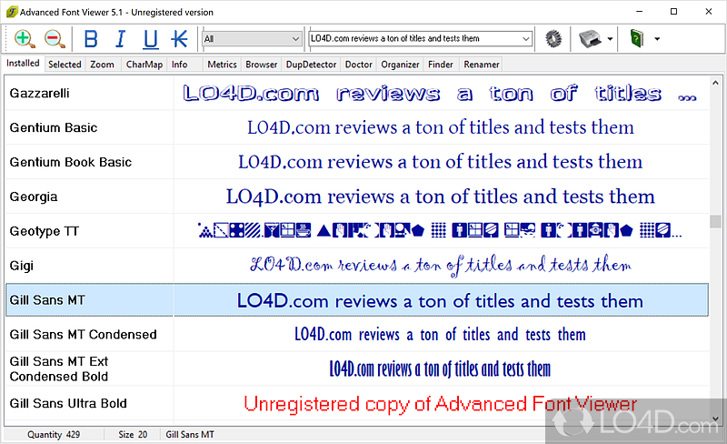Advanced Fonts Viewer: User interface - Screenshot of Advanced Fonts Viewer