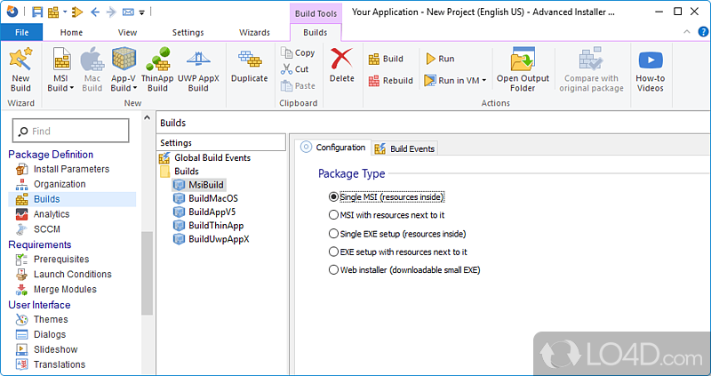 Create own Windows installer with custom options - Screenshot of Advanced Installer