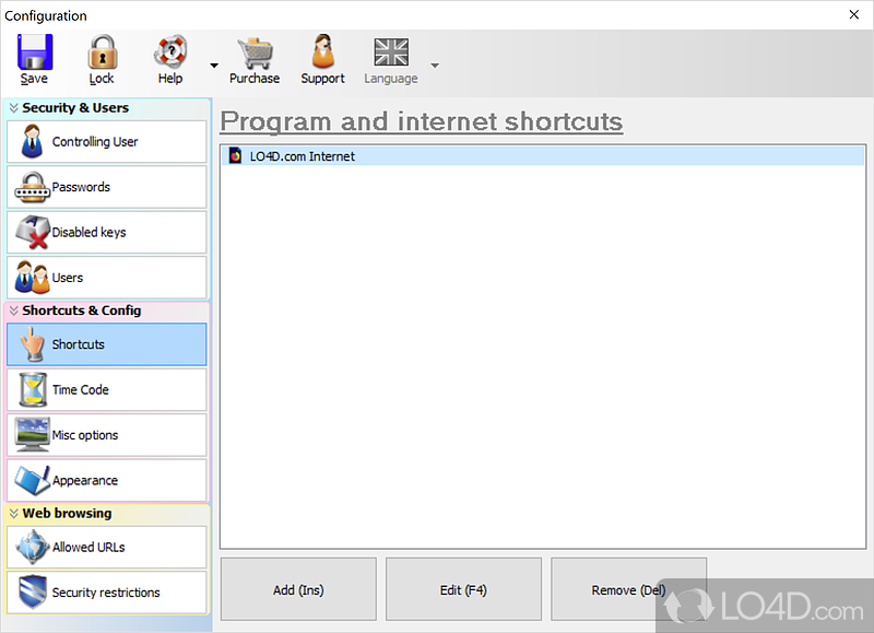 Manage granted hotkeys and configure advanced properties - Screenshot of Advanced Internet Kiosk