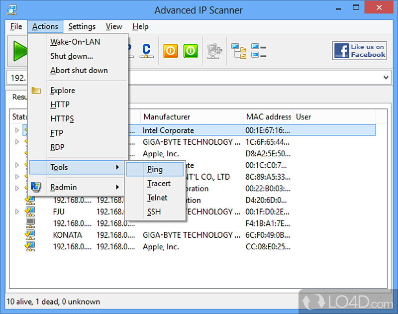 Scan and connect via Radmin - Screenshot of Advanced IP Scanner
