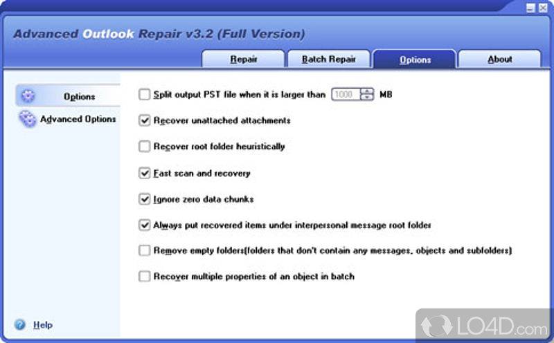 Process multiple files at once and use advanced recovery methods - Screenshot of Advanced Outlook Repair