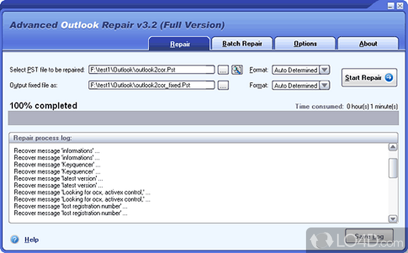 Allows you to easily recover Microsoft Outlook PST files in batch mode - Screenshot of Advanced Outlook Repair