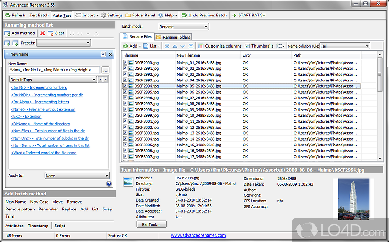 Quickly rename large numbers of files with no more than a few mouse clicks - Screenshot of Advanced Renamer Portable