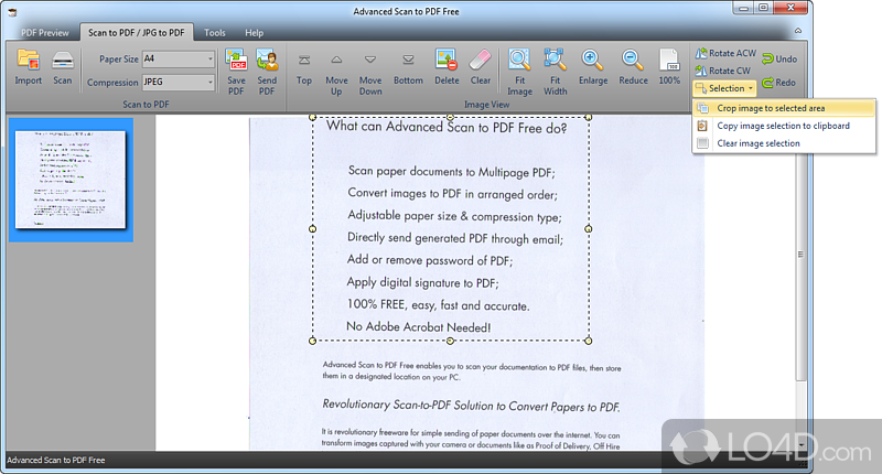 Advanced Scan to PDF Free: User interface - Screenshot of Advanced Scan to PDF Free