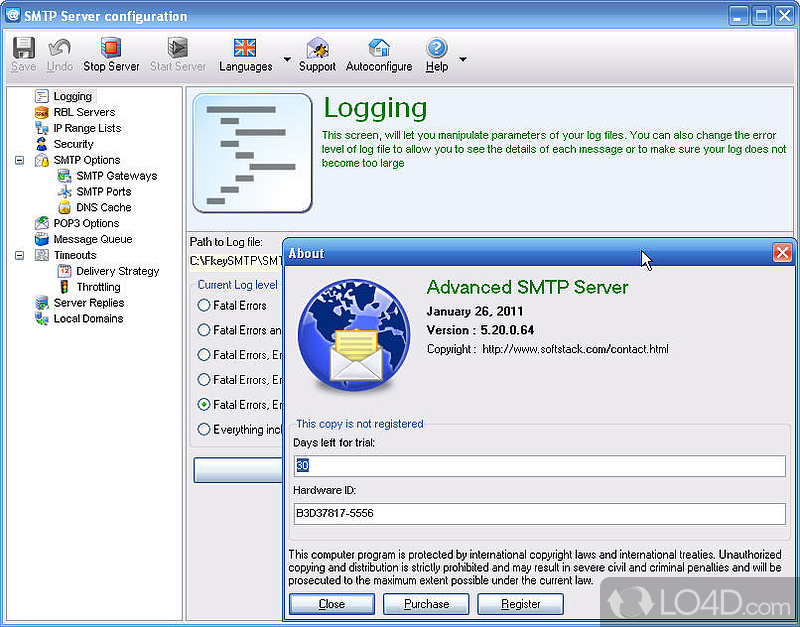 Clean feature lineup - Screenshot of Advanced SMTP Server