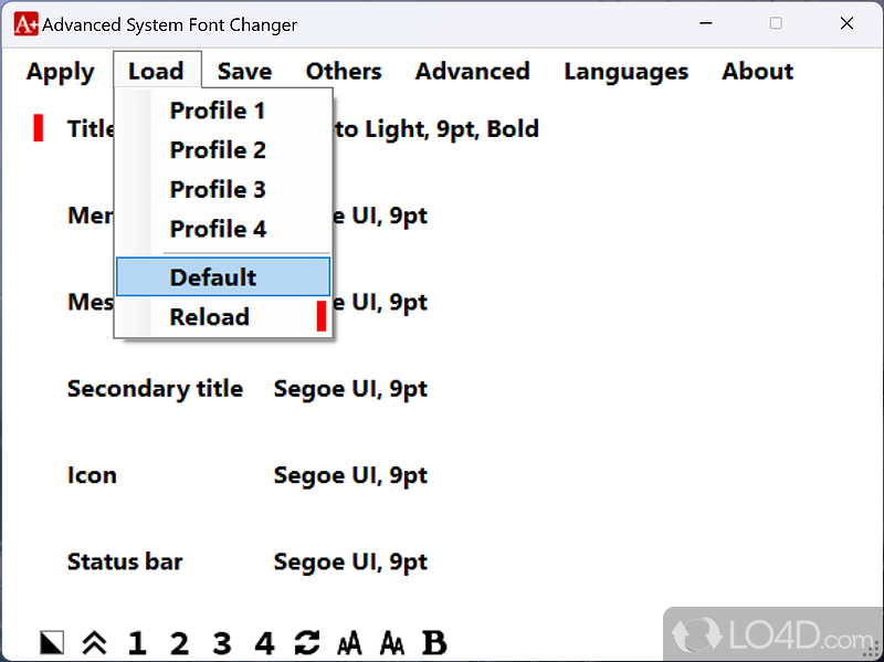 Log off to apply effects and save favorite configurations - Screenshot of Advanced System Font Changer