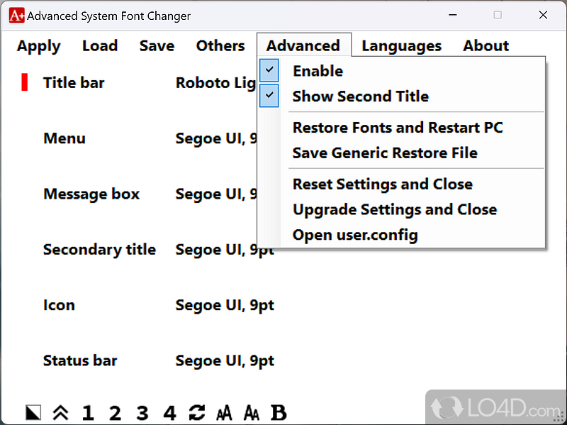 Advanced System Font Changer: User interface - Screenshot of Advanced System Font Changer