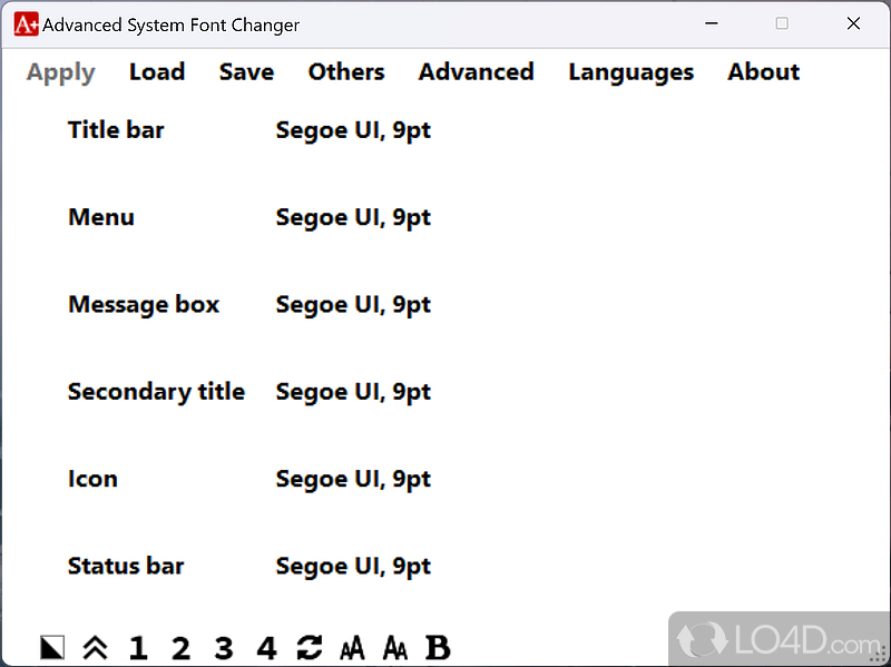 Customize the font style and size in Windows when it comes to the title bar, menu, message box and other elements - Screenshot of Advanced System Font Changer