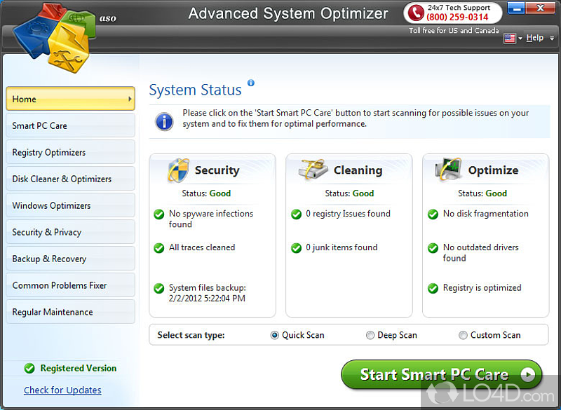 Clean, optimize and personalize your PC - Screenshot of Advanced System Optimizer