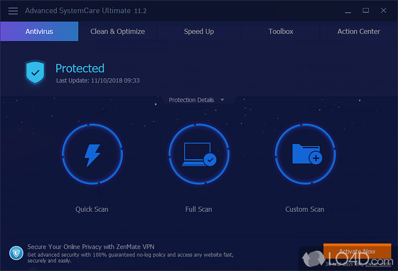 Antivirus protection with a real-time engine, computer optimization, maintenance - Screenshot of Advanced SystemCare Ultimate