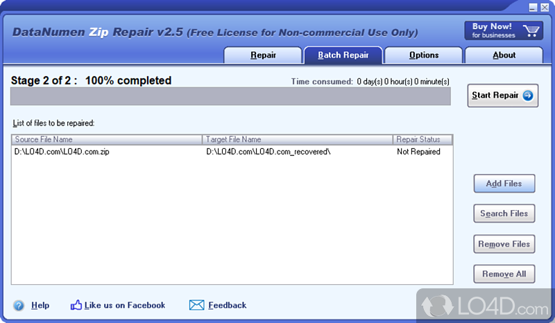 Powerful tool to repair corrupted Zip files and self-extracting(SFX) files - Screenshot of DataNumen Zip Repair