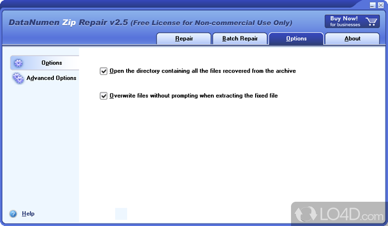 DataNumen Zip Repair: User interface - Screenshot of DataNumen Zip Repair