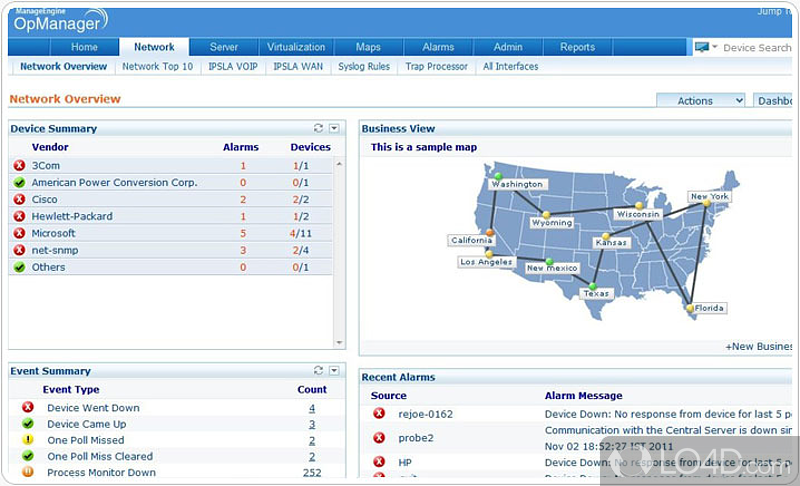 AdventNet ManageEngine OpManager: User interface - Screenshot of AdventNet ManageEngine OpManager