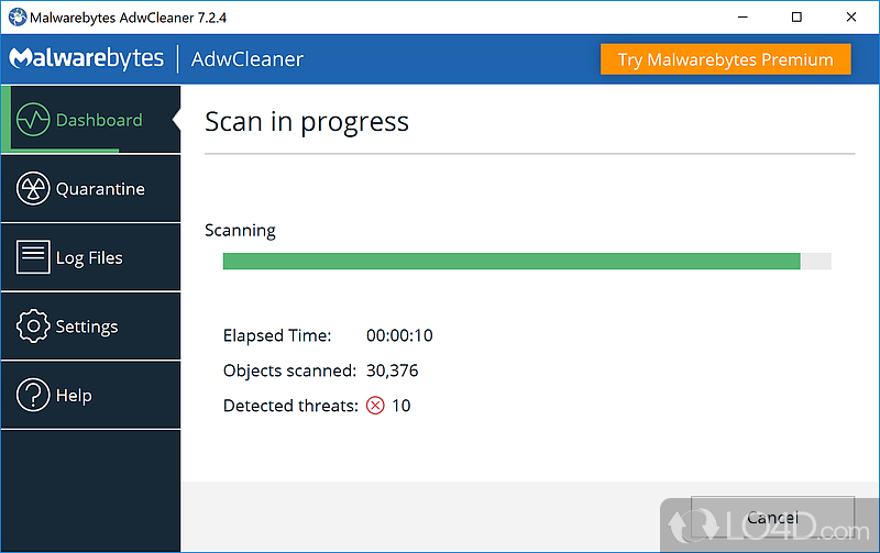Scan options, reports and deletion operations - Screenshot of AdwCleaner