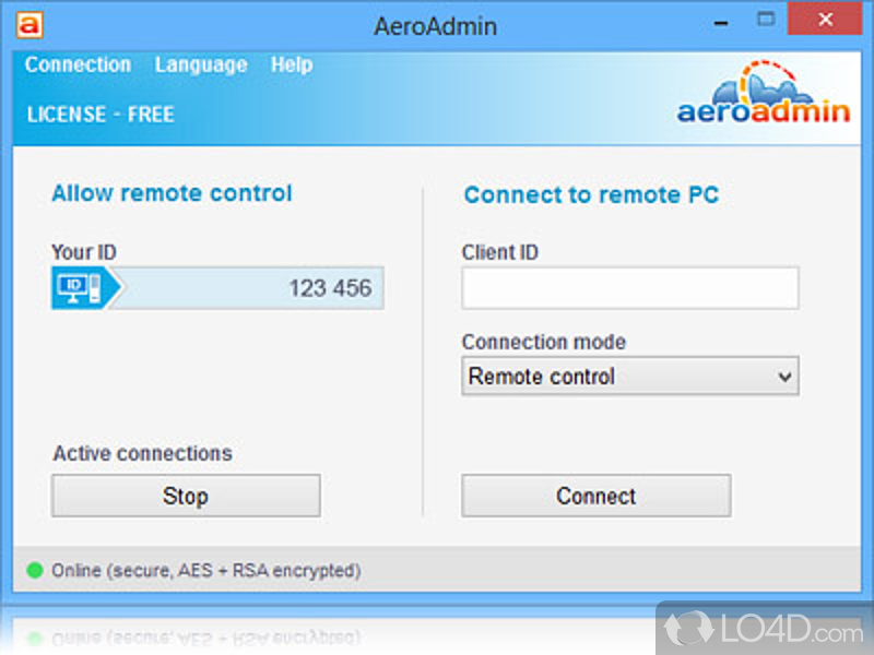 Will make it more easy anyone to establish a remote desktop connection with another computer running the same app - Screenshot of AeroAdmin