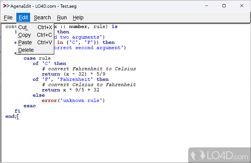 And coding with an editor and syntax highlighting - Screenshot of Agena