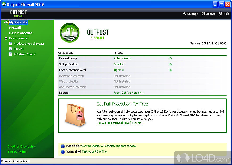 Agnitum Outpost Firewall - Screenshot of Agnitum Outpost Security Suite Free
