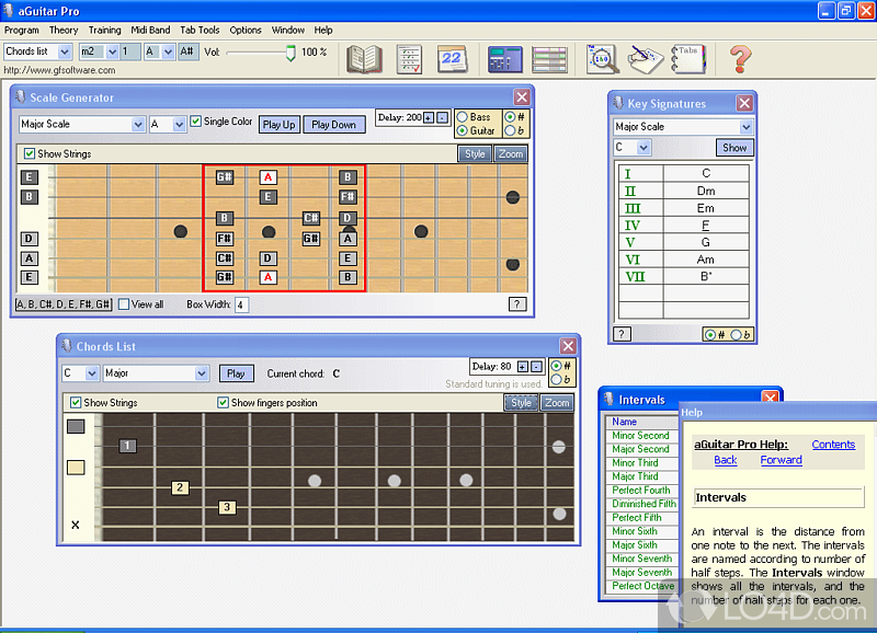 Complete solution for fretted instruments, such as Guitar, Bass, Banjo - Screenshot of aGuitar Pro