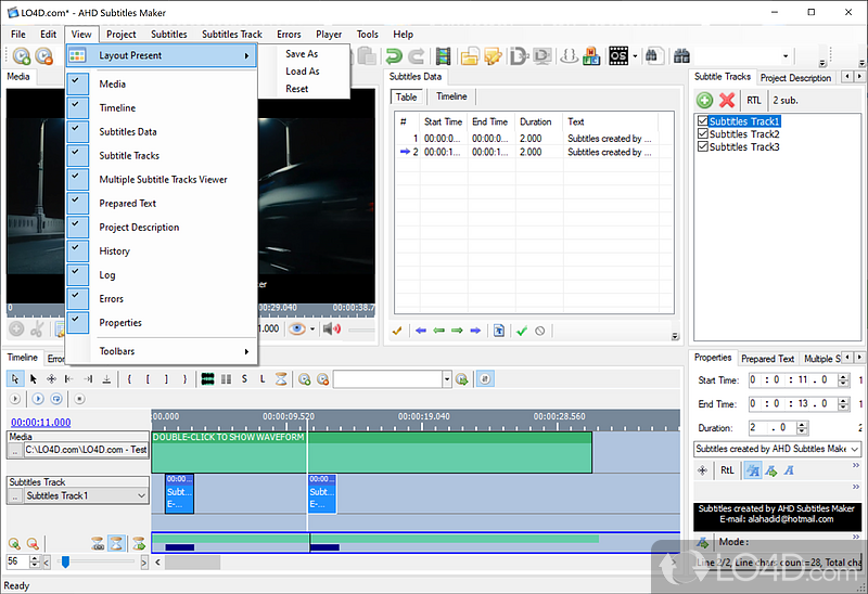 AHD Subtitles Maker: User interface - Screenshot of AHD Subtitles Maker