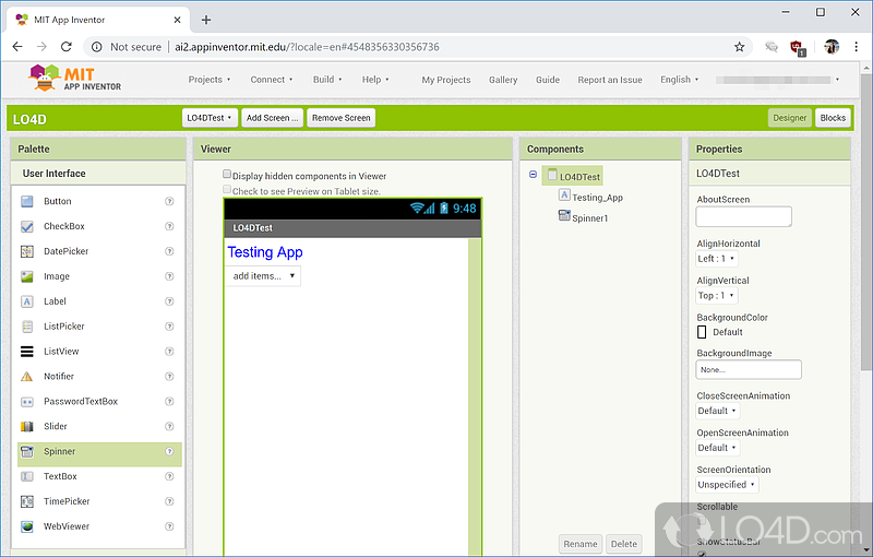 Create and test Android apps on Windows - Screenshot of Ai2 Starter