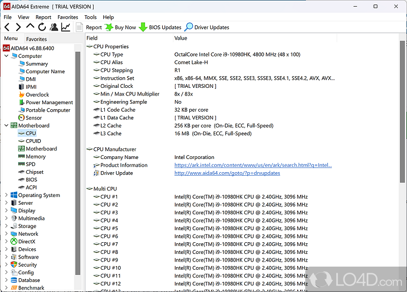 Run benchmarks and generate reports - Screenshot of AIDA64 Extreme