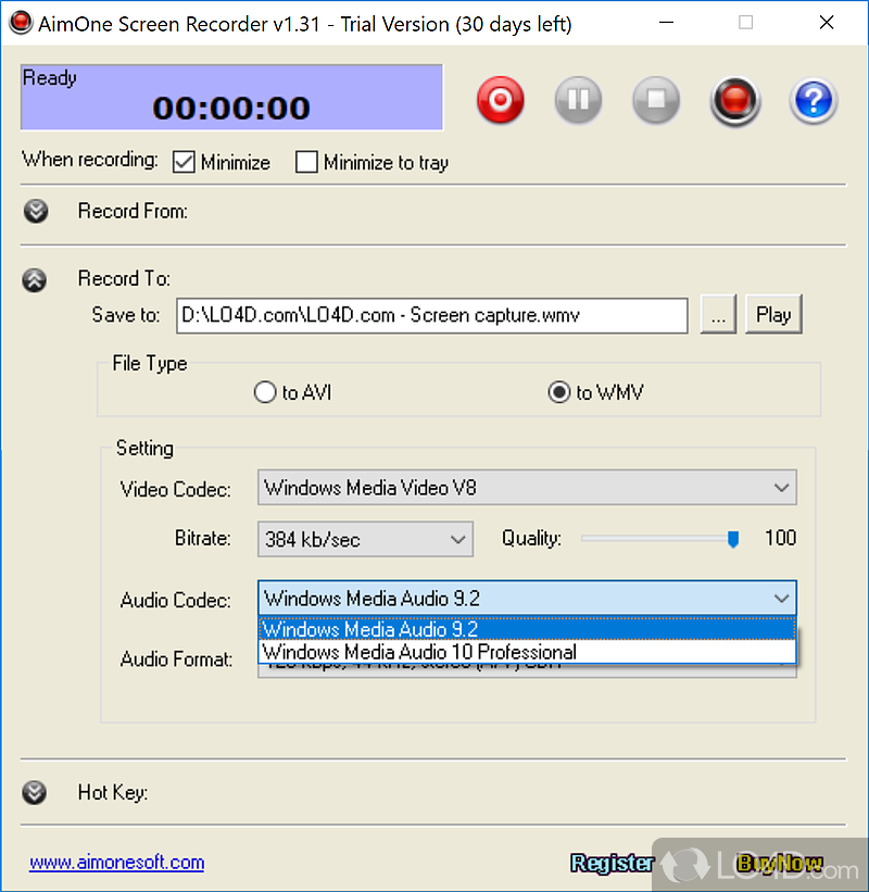 AimOne Screen Recorder: User interface - Screenshot of AimOne Screen Recorder