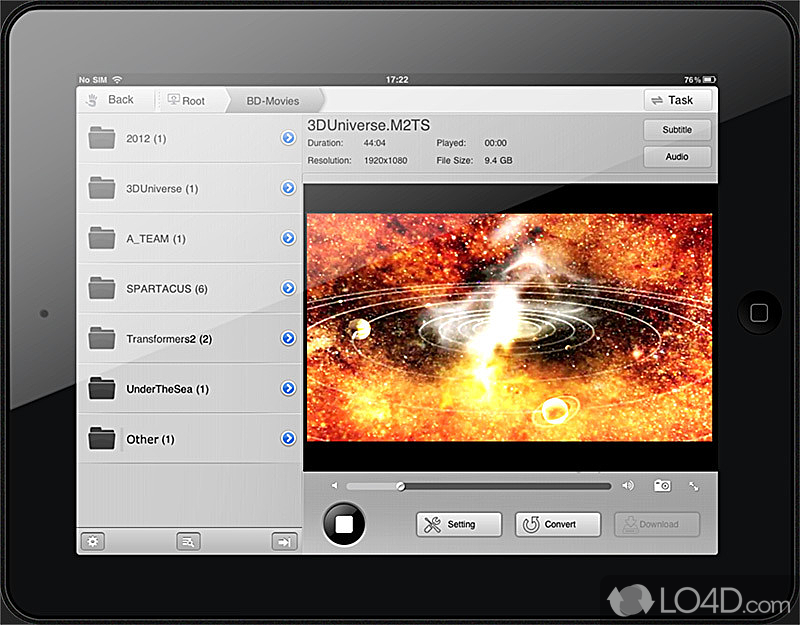Stream multimedia content such as video and audio files to iPhone, iPad and iPod - Screenshot of Air Playit Server
