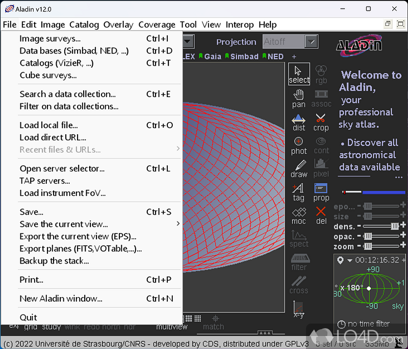 Sky atlas analyzer - Screenshot of Aladin