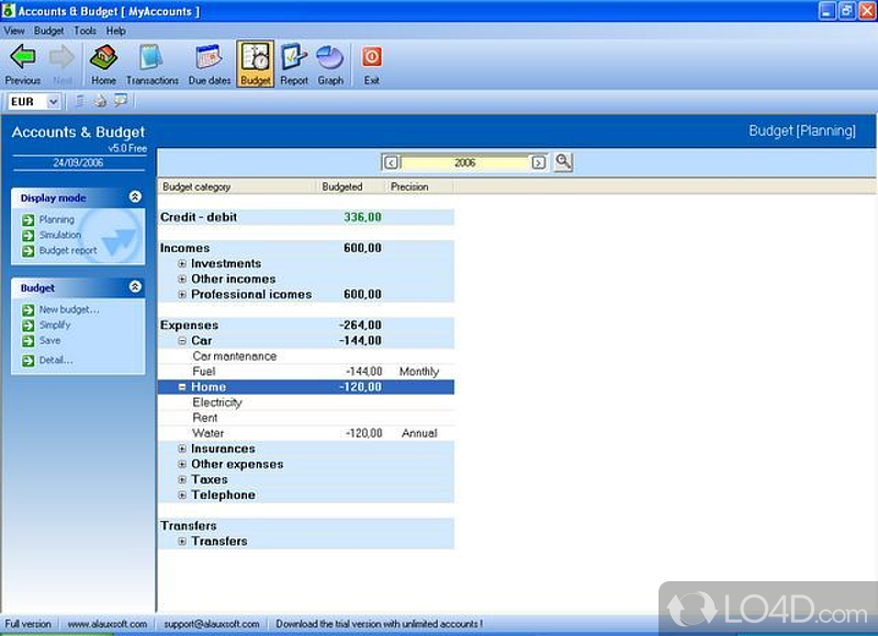 Accounts & Budget: User interface - Screenshot of Accounts & Budget