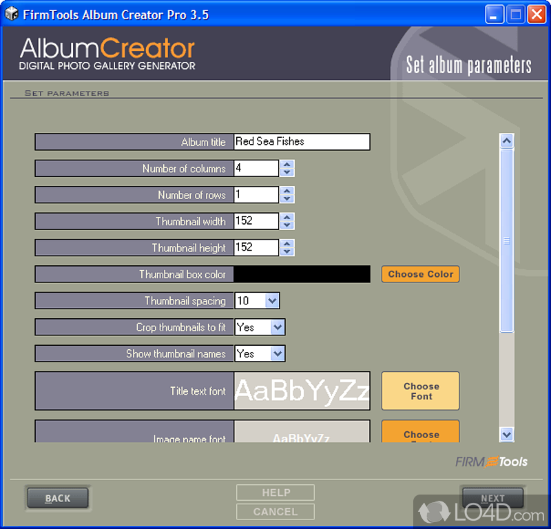Album Creator Pro: User interface - Screenshot of Album Creator Pro