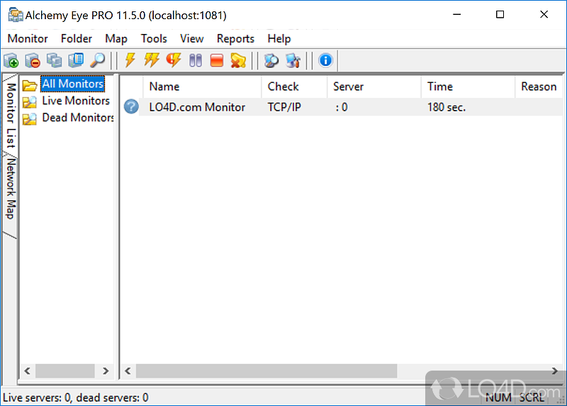 System management tool that continuously monitors server availability - Screenshot of Alchemy Eye
