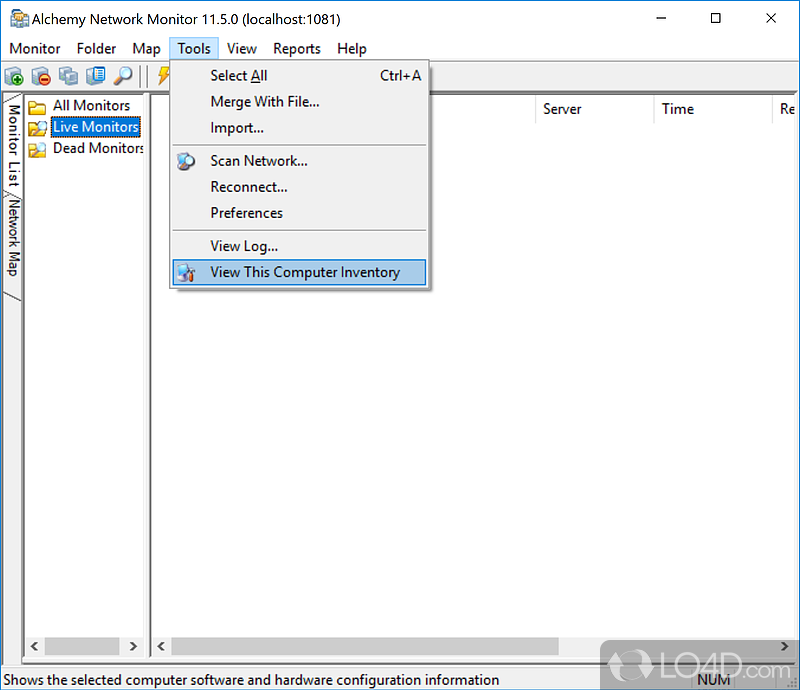 User interface and importing options - Screenshot of Alchemy Network Monitor