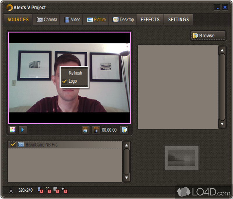 Replace the view from your webcam with a video or a picture - Screenshot of Alex's V Project