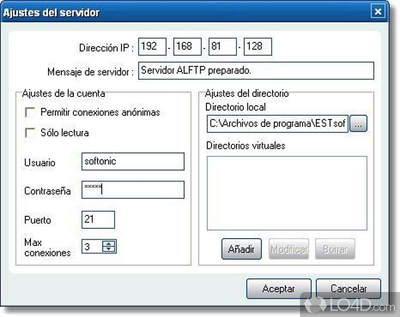 To use FTP client and server - Screenshot of ALFTP