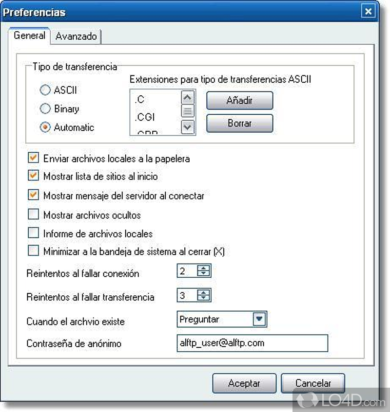 ALFTP: User interface - Screenshot of ALFTP