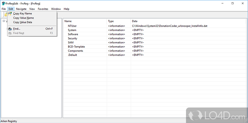 Alien Registry Viewer: User interface - Screenshot of Alien Registry Viewer