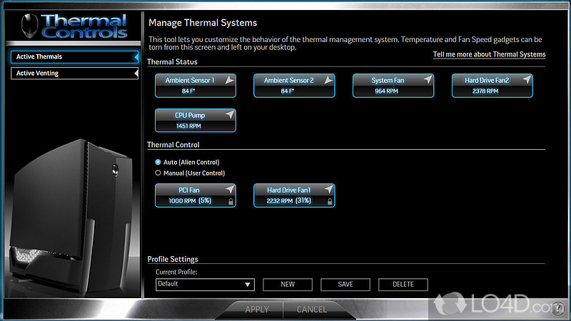 Manage hardware components - Screenshot of Alienware Command Center