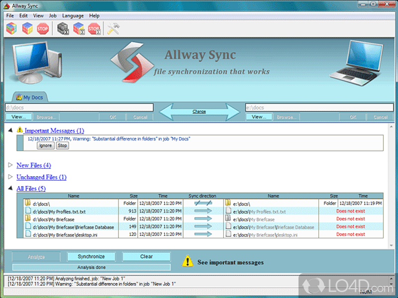 Bidirectional synchronization utility that can take care of copying files, so that you don't have to do this manually every time - Screenshot of Allway Sync