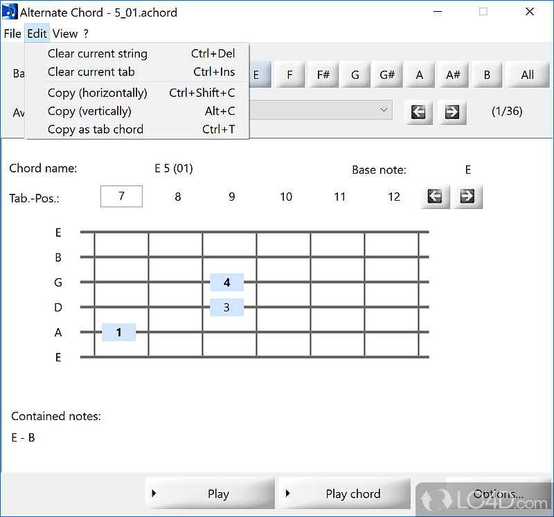 Set guitar chords and scales easily - Screenshot of Alternate Chord