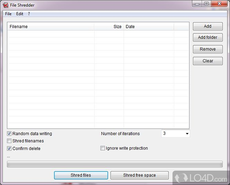 Shred file names, overwrite data, and wipe free space - Screenshot of Alternate File Shredder